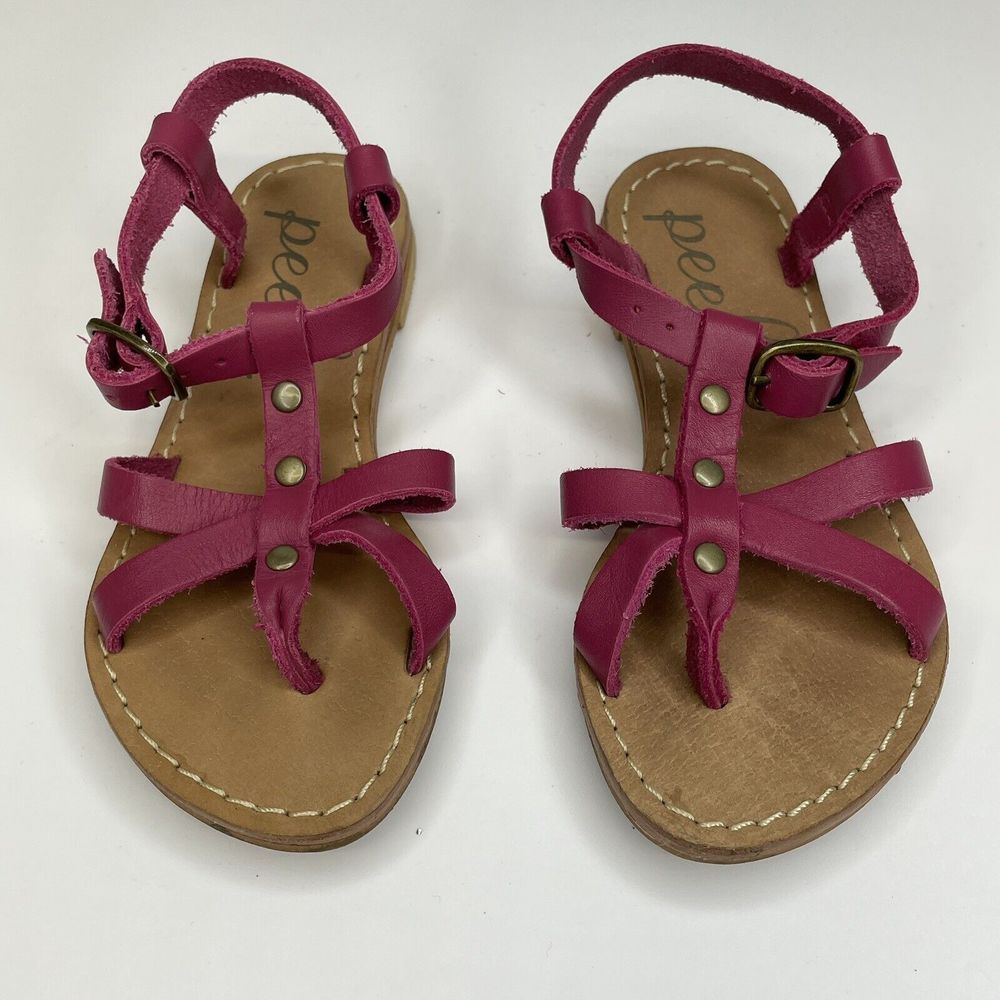 Peek Sandals Girls 8 Pink Genuine Leather Open Toe Thong Sandal Strappy Fuchsia